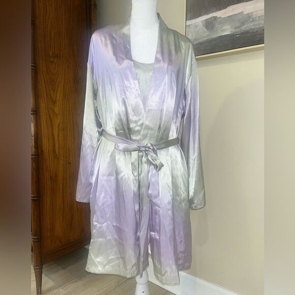 HALSTON Vintage Rainbow Sz Medium 2-Piece Slip Nightie and Robe - Picture 3 of 12